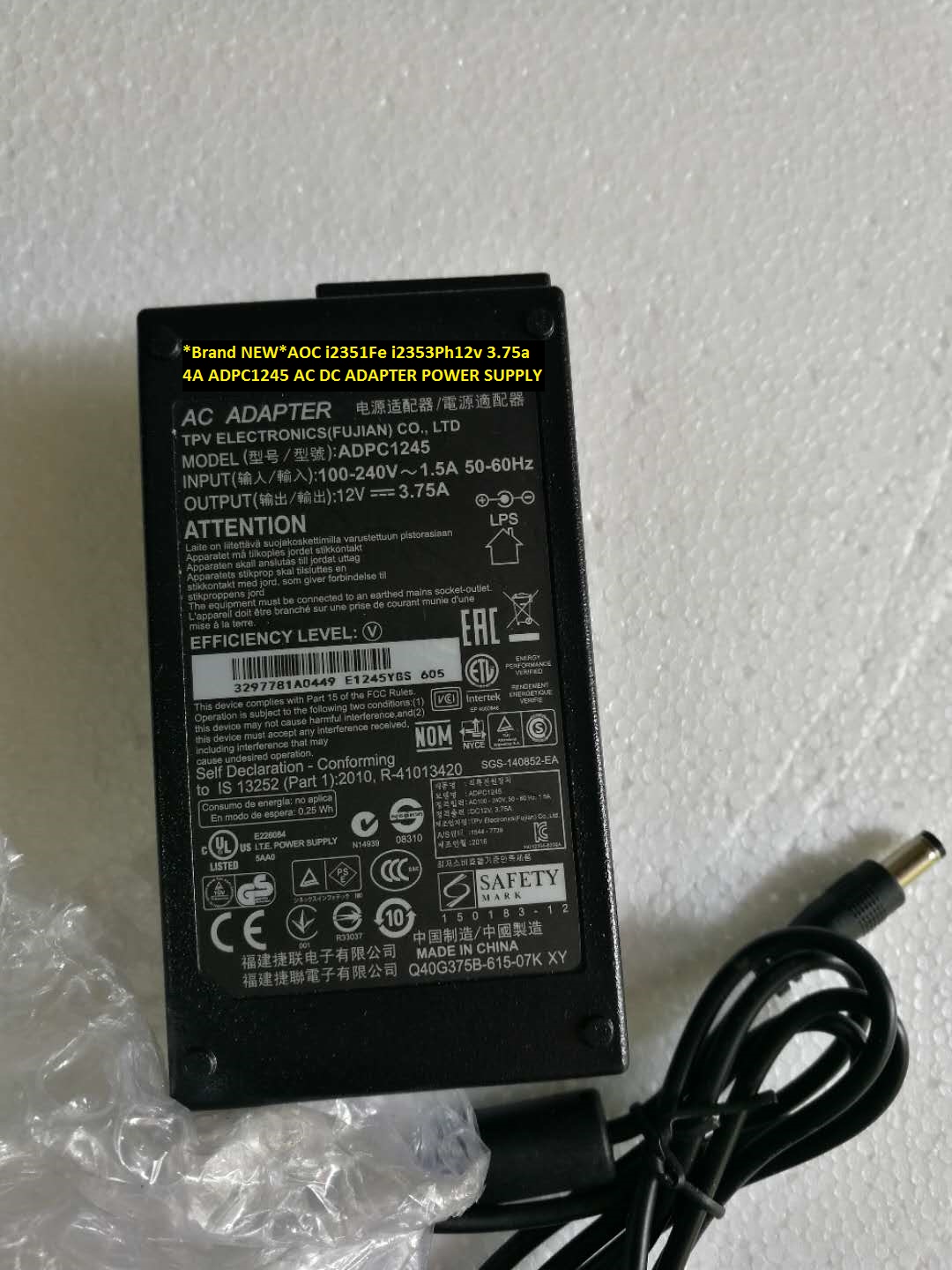 *Brand NEW*12v 3.75a 4A ADPC1245 AC100-240V AOC i2353Ph i2351Fe AC DC ADAPTER POWER SUPPLY